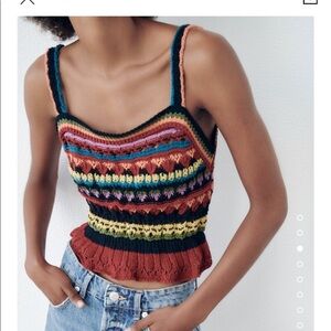 ZARA KNIT Multicolor stripe tank top w granny Gypsy hippy retro vibe